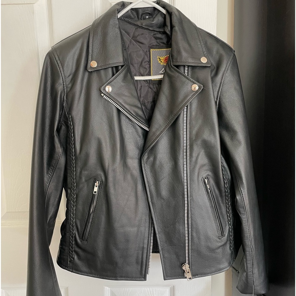 UNIK Classic Black Leather Jacket by Unik Leather Apparel. Size M.